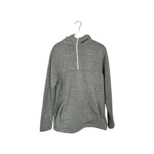 BKE Men’s large White Gray Textured‎ 1/4 Zip Fleece Lined Hooded Sweater